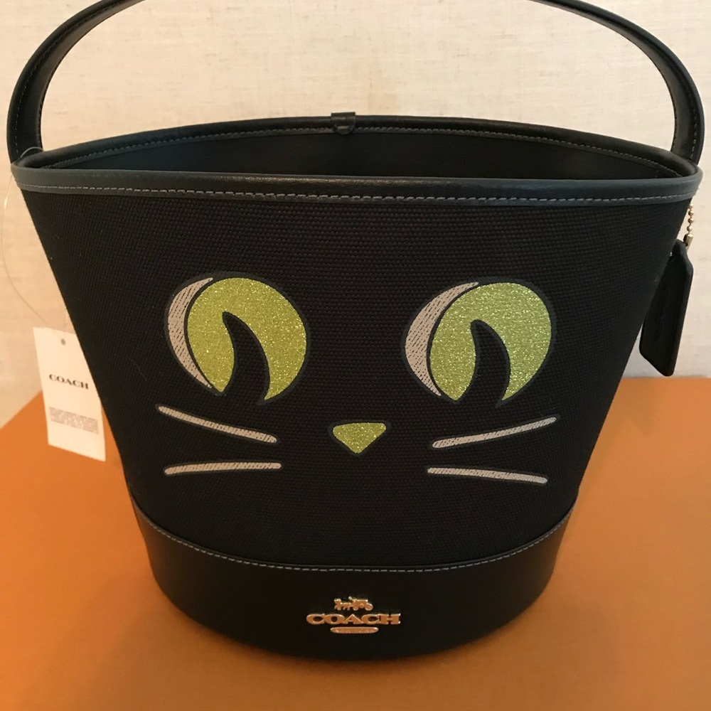 Coach Black Bucket Bag with Cat Design